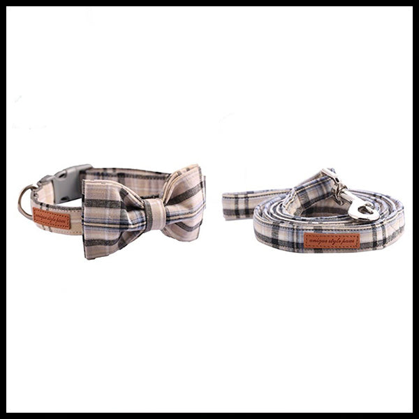 Plaid Collar, Bow Tie & Lead Set