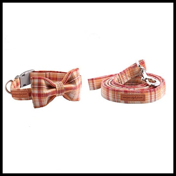 Rustic Plaid Collar, Bow Tie & Lead Set
