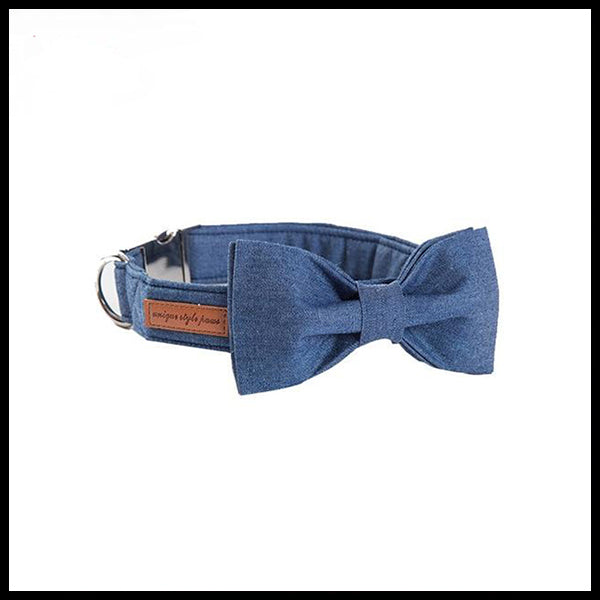 Blue Jeans Collar, Bow Tie & Lead Set