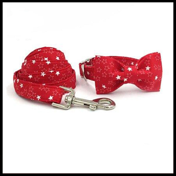 Crimson Stars Collar, Bow Tie & Lead Set