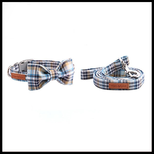Light Plaid Collar, Bow Tie & Lead Set