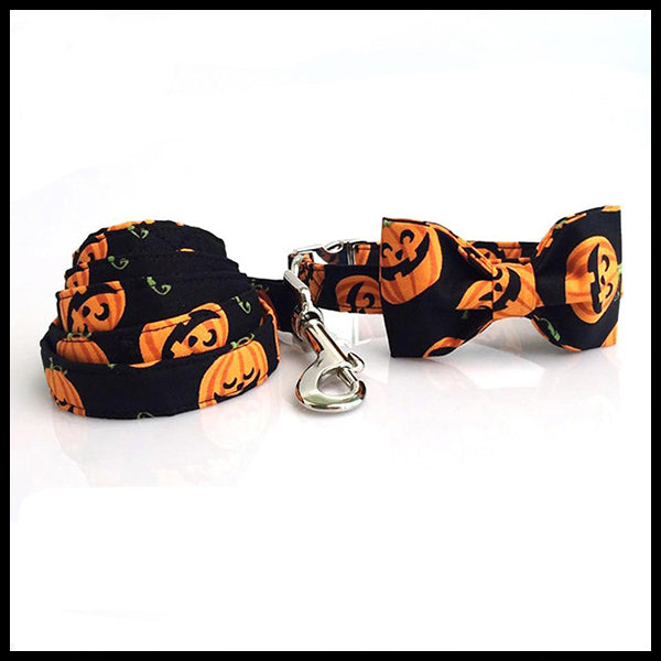 Jack O Lantern Collar, Bow Tie & Lead Set
